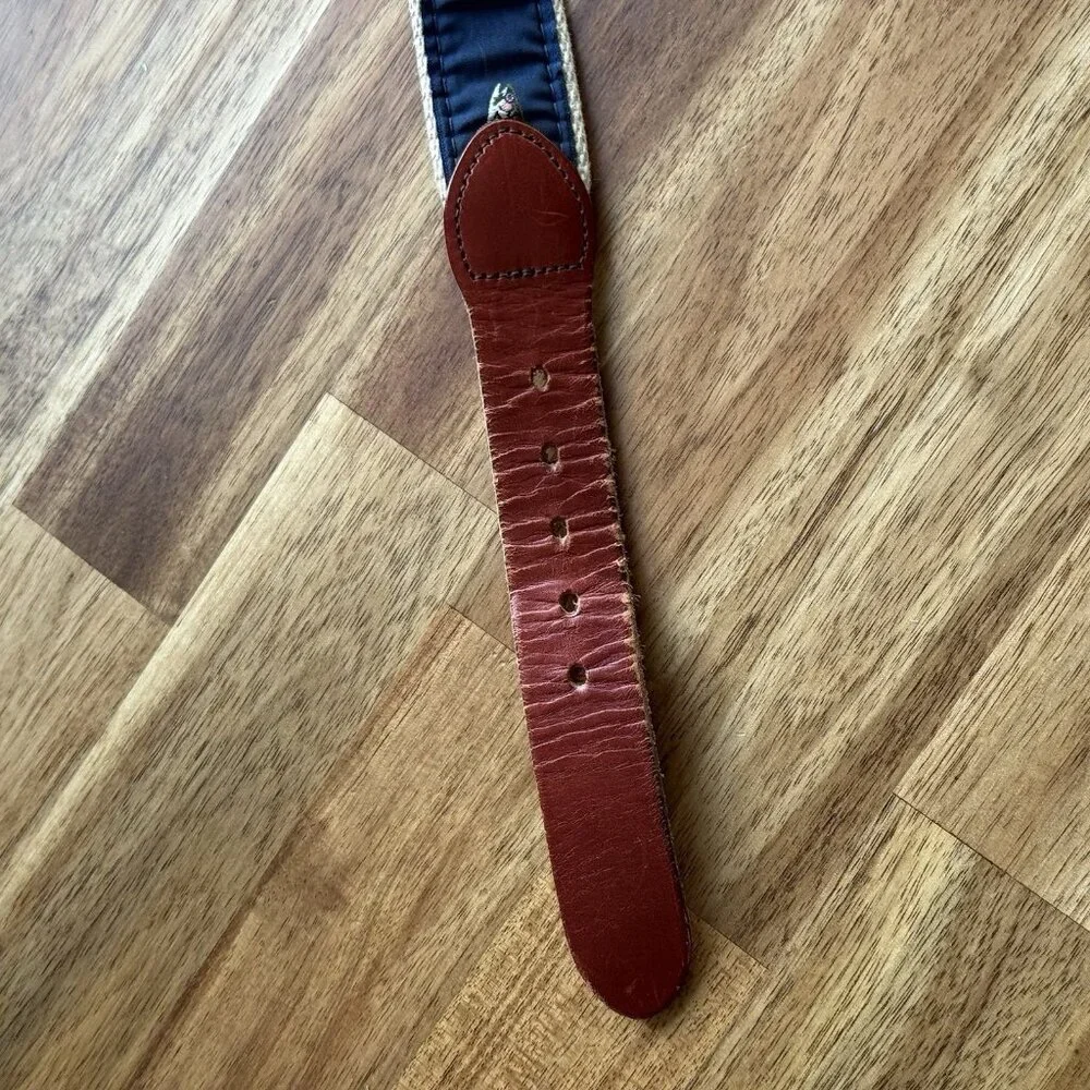 Leather Man Ltd Mens Belt 40 Fish Print Canvas Leather Brass USA Distressed READ